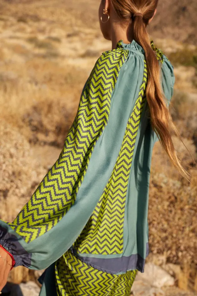 Women Natalie Martin Tops Penny Blouse Block Zigzag Lime
