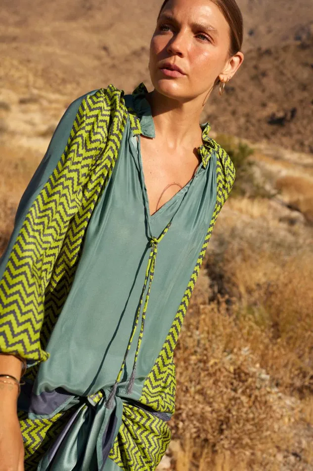 Women Natalie Martin Tops Penny Blouse Block Zigzag Lime
