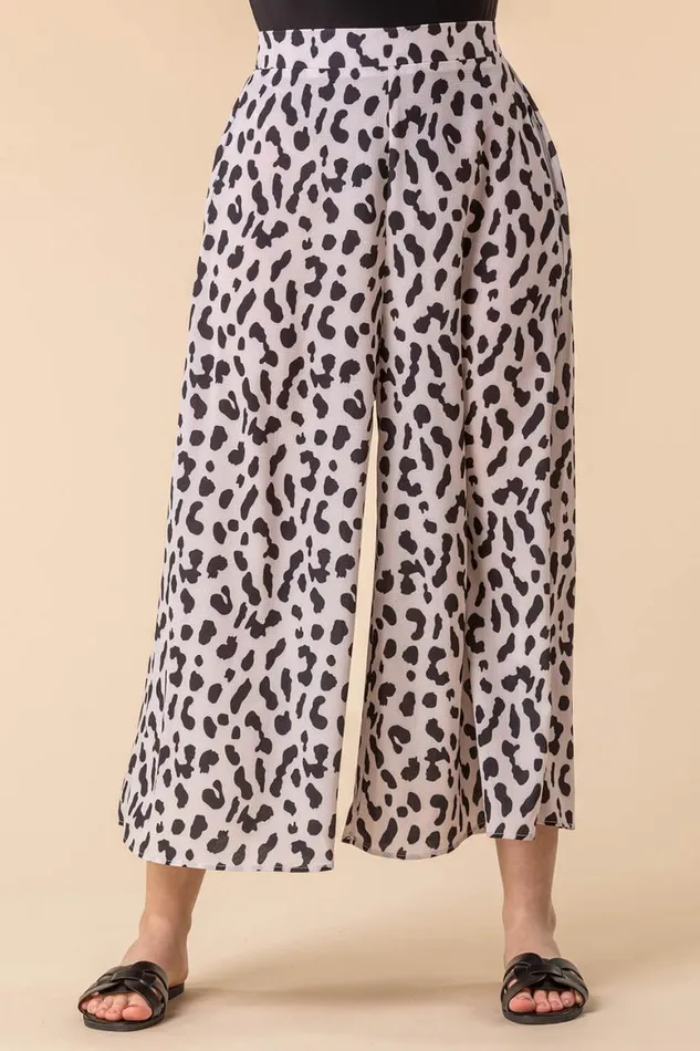 Women Natural Animal Print Culottes Roman Trousers