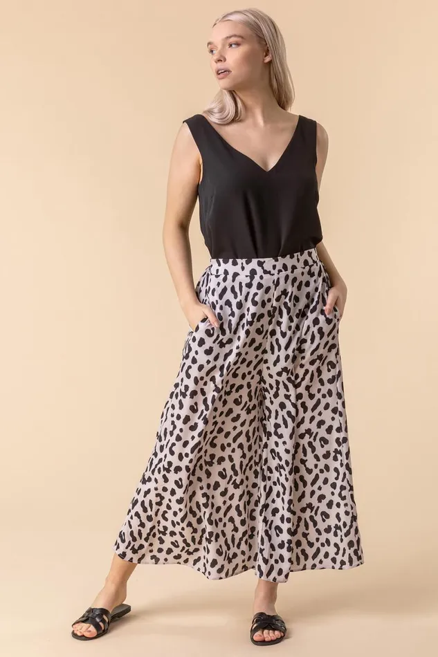 Women Natural Animal Print Culottes Roman Trousers