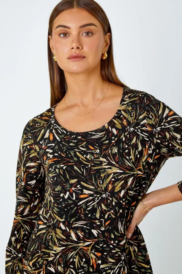 Women Natural Leaf Asymmetric Layer Stretch Top Roman Tops