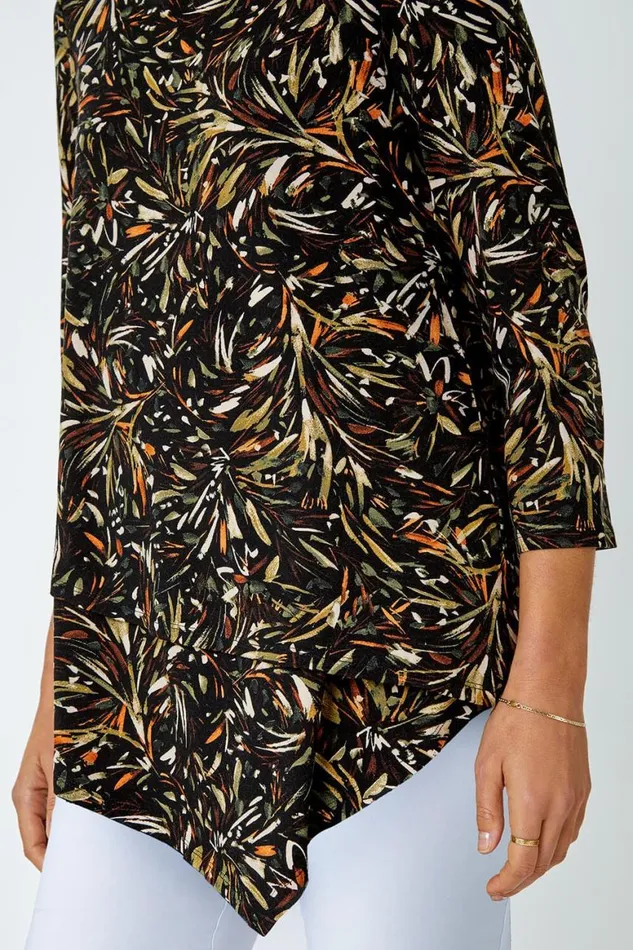 Women Natural Leaf Asymmetric Layer Stretch Top Roman Tops