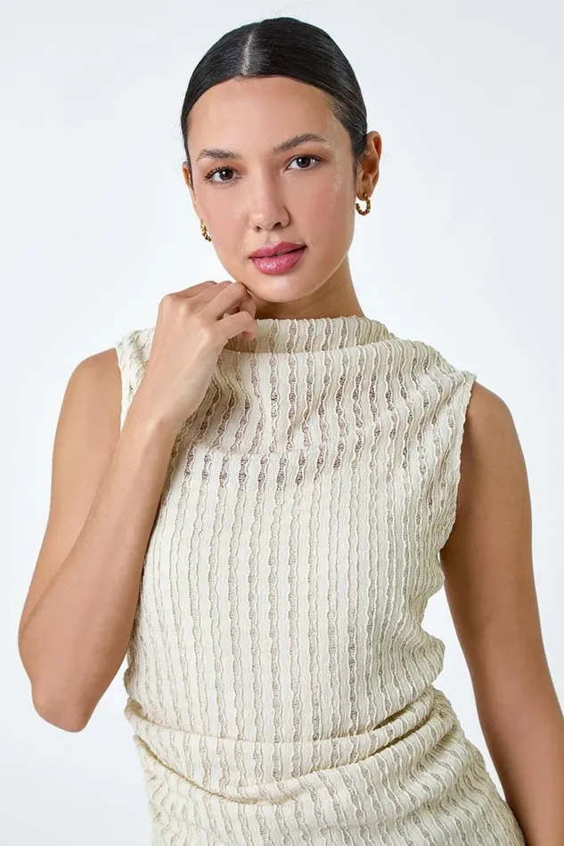 Women Natural Textured Sleeveless Stretch Top Roman Tops