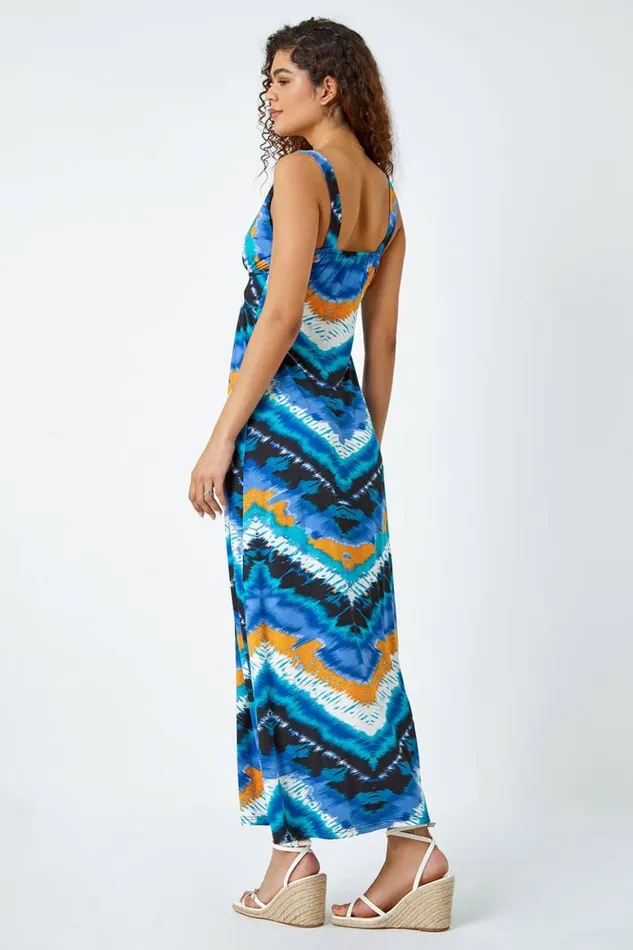 Women Navy Abstract Print Maxi Stretch Dress Roman Dresses