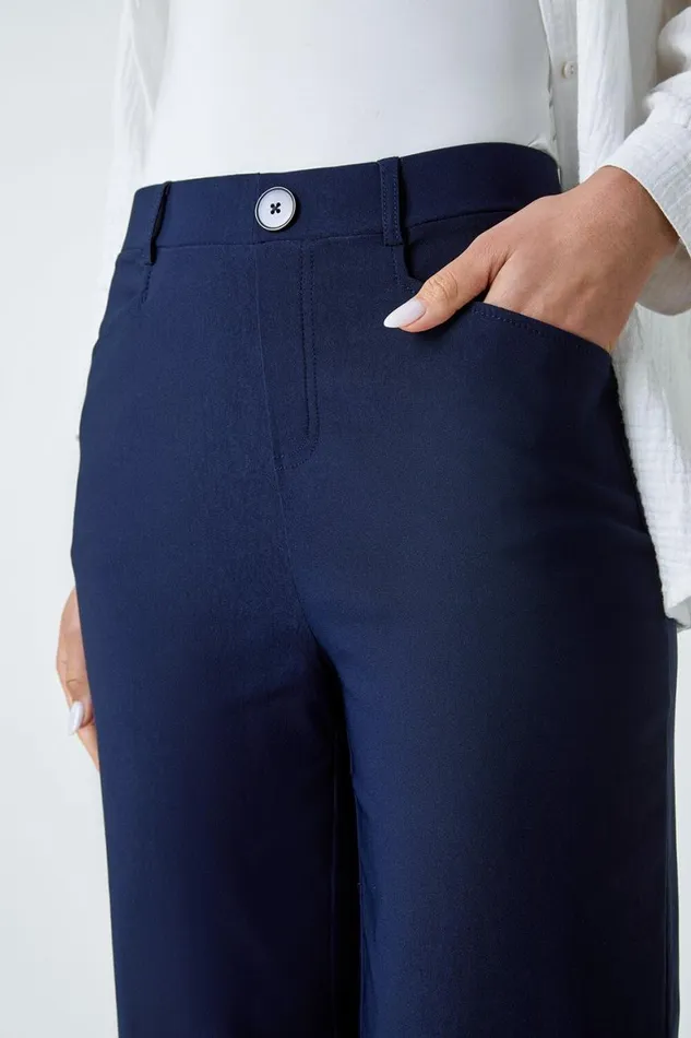 Women Navy Cropped Stretch Culotte Roman Coords