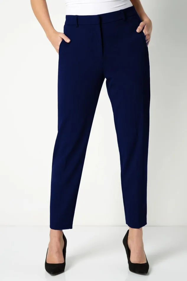 Women Navy Long Straight Leg Stretch Trouser Roman Trousers