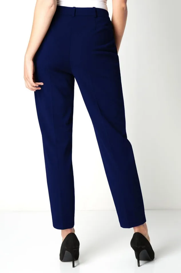 Women Navy Long Straight Leg Stretch Trouser Roman Trousers
