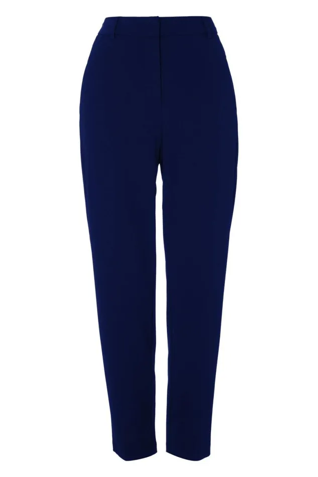 Women Navy Long Straight Leg Stretch Trouser Roman Trousers