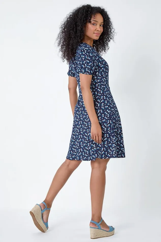 Women Navy Petite Ditsy Wrap Stretch Dress Roman Dresses