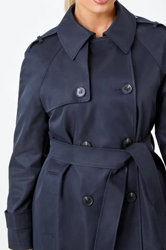 Women Navy Petite Double Breasted Trench Coat Roman Jackets