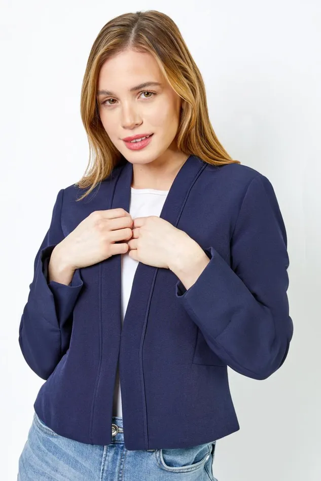 Women Navy Petite Tailored Cropped Jacket Roman Occasionwear
