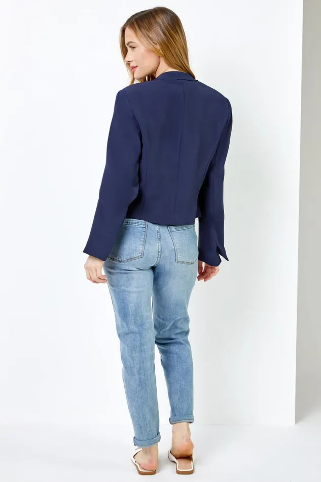 Women Navy Petite Tailored Cropped Jacket Roman Occasionwear