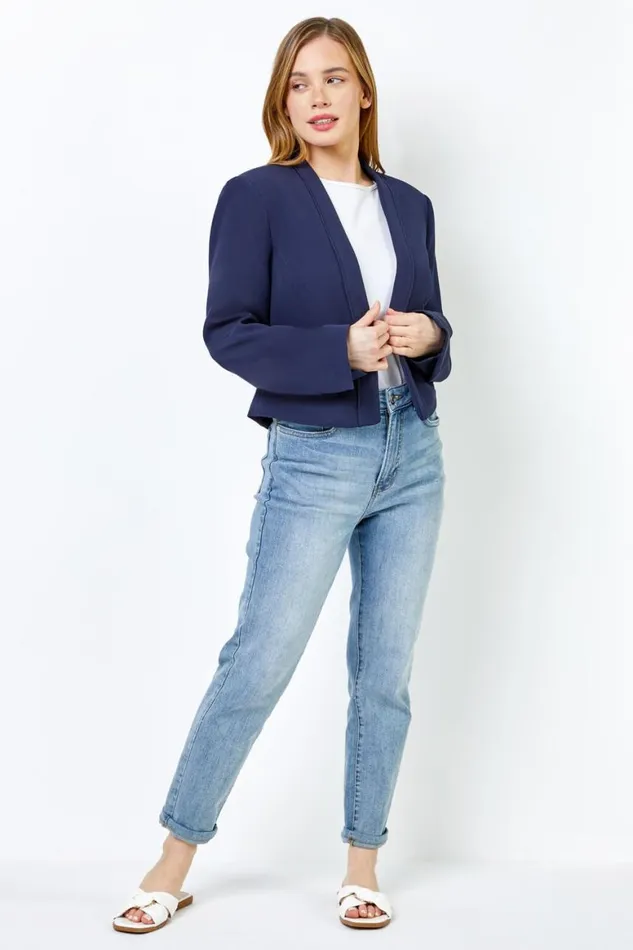 Women Navy Petite Tailored Cropped Jacket Roman Occasionwear