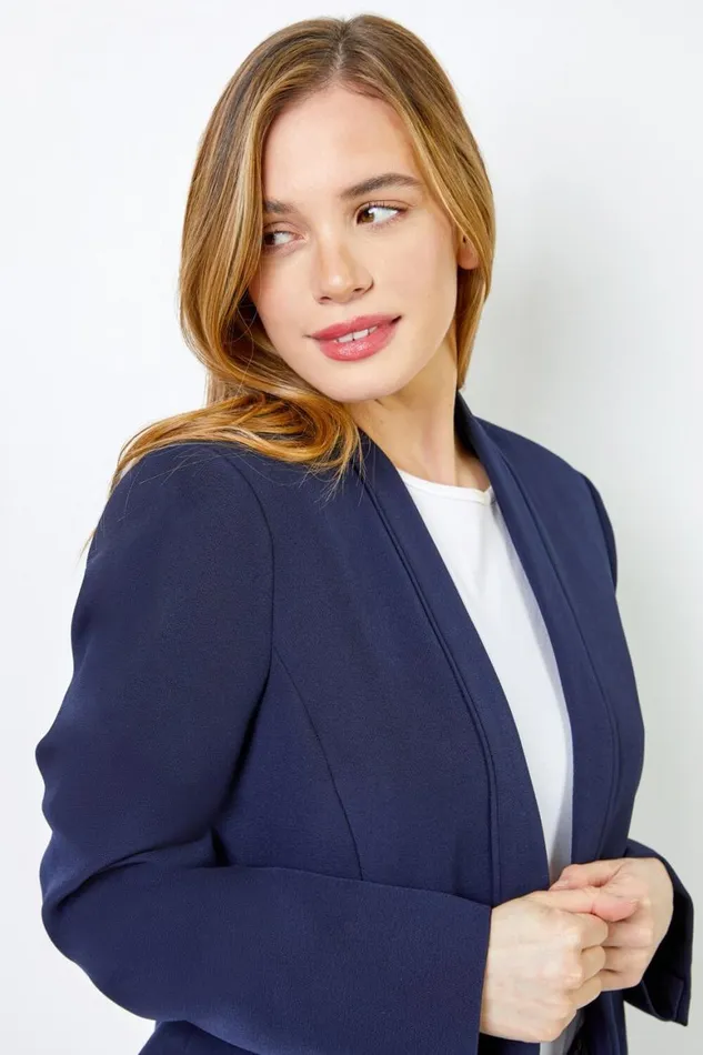 Women Navy Petite Tailored Cropped Jacket Roman Occasionwear