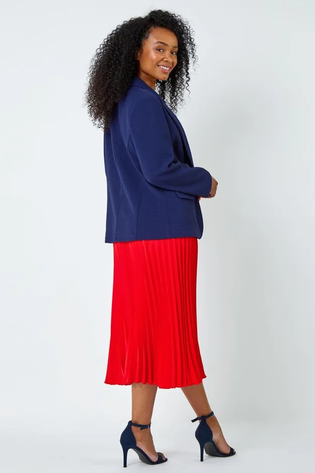 Women Navy Petite Textured Stretch Blazer Roman Jackets