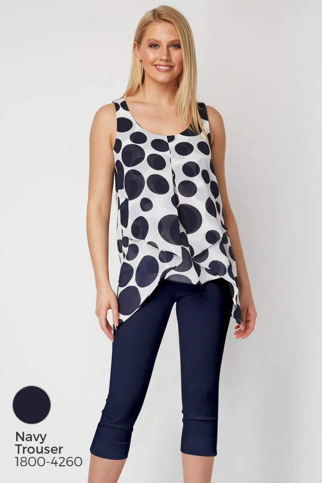 Women Navy Spot Print Asymmetric Chiffon Top Roman Tops