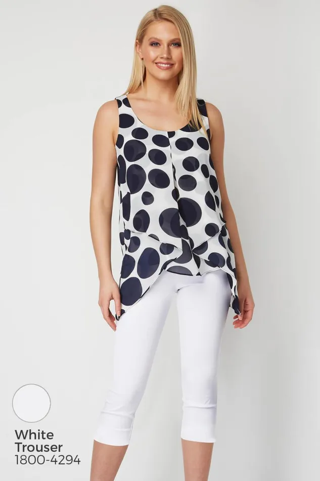 Women Navy Spot Print Asymmetric Chiffon Top Roman Tops