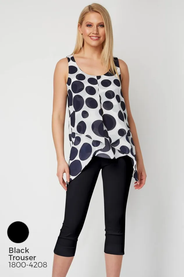 Women Navy Spot Print Asymmetric Chiffon Top Roman Tops