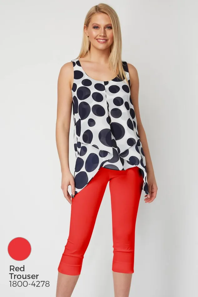 Women Navy Spot Print Asymmetric Chiffon Top Roman Tops