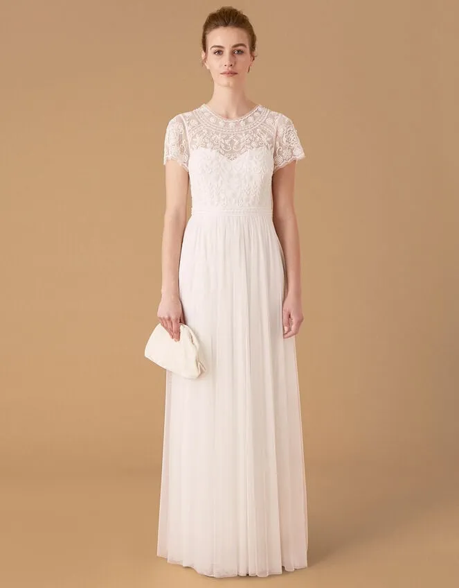 Women Olive Floral Embellished Tulle Bridal Dress Ivory Monsoon Dresses