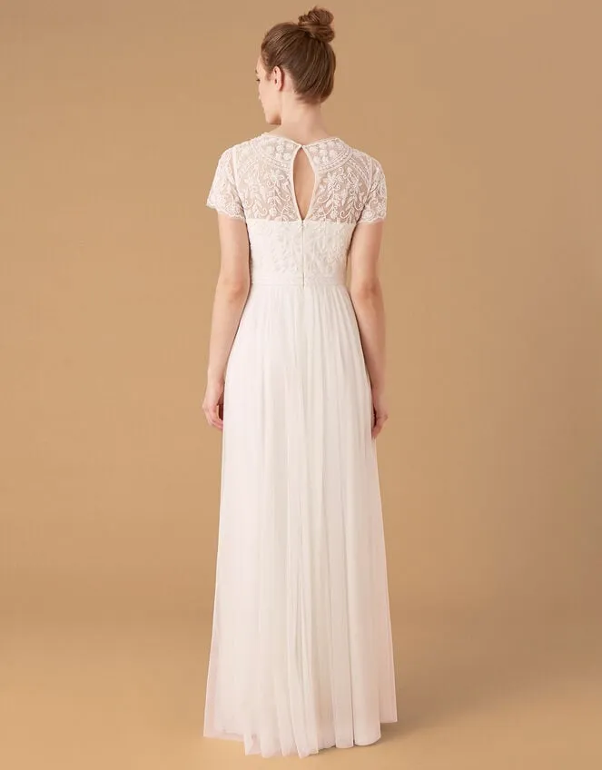 Women Olive Floral Embellished Tulle Bridal Dress Ivory Monsoon Dresses