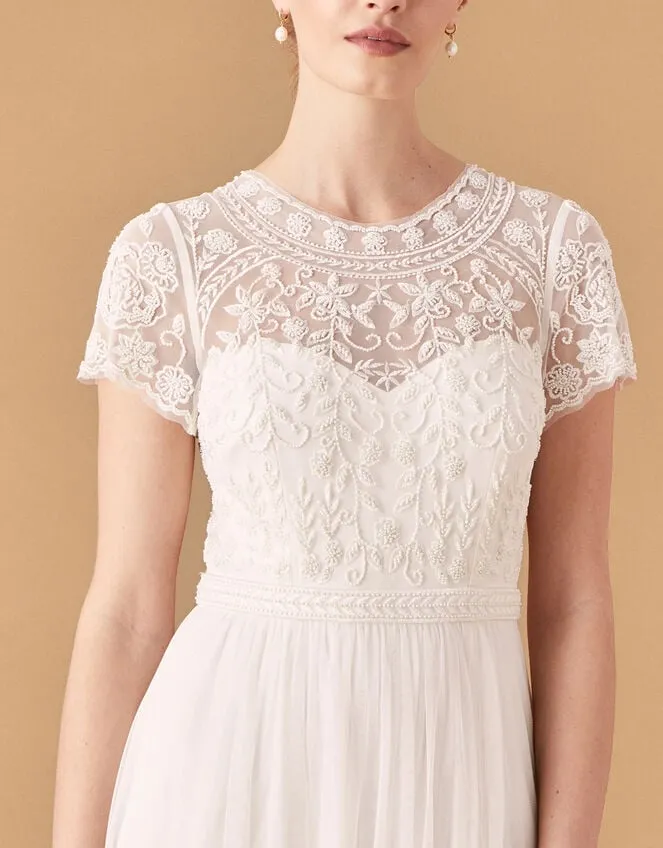 Women Olive Floral Embellished Tulle Bridal Dress Ivory Monsoon Dresses
