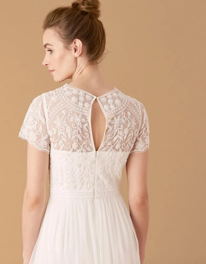 Women Olive Floral Embellished Tulle Bridal Dress Ivory Monsoon Dresses