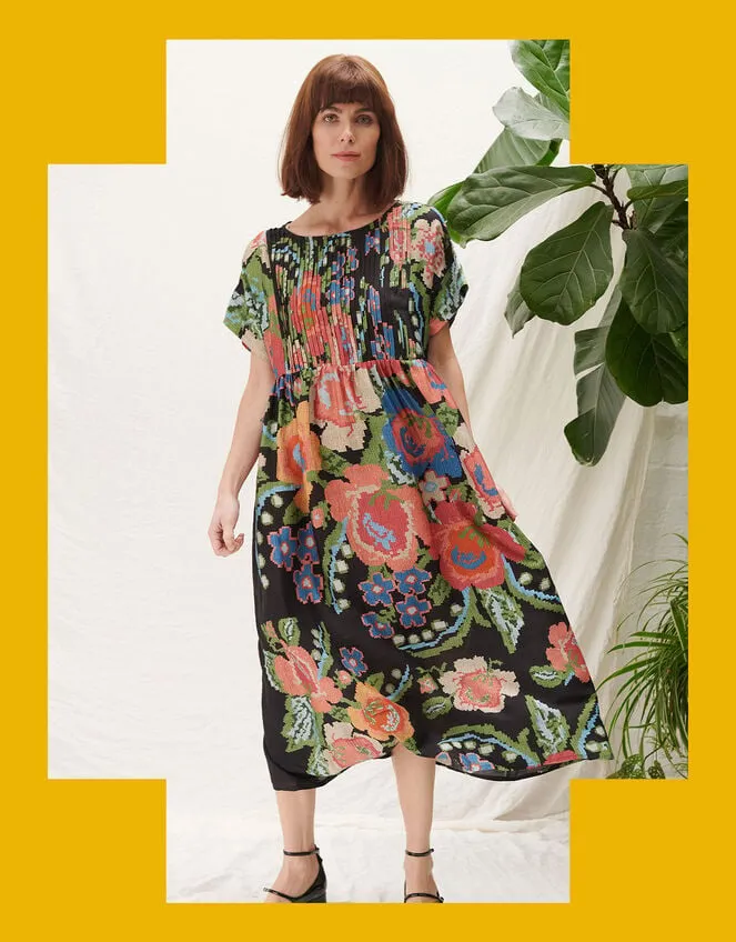 Women One Hundred Stars Flower Pleat Dress Black Monsoon Dresses