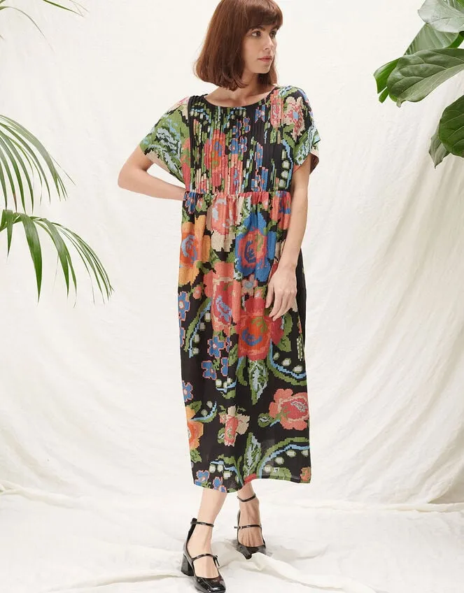Women One Hundred Stars Flower Pleat Dress Black Monsoon Dresses