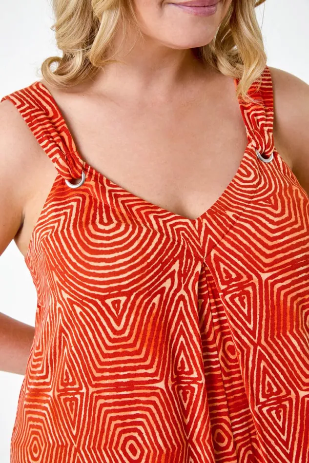 Women Orange Curve Abstract Ring Detail Midi Dress Roman Dresses