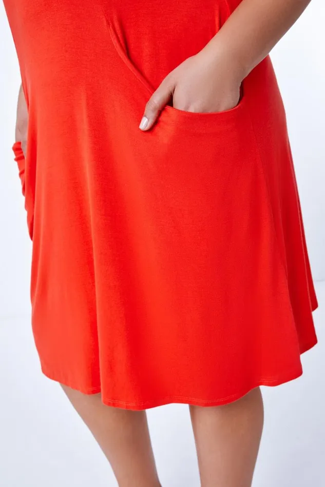 Women Orange Curve Strappy Pocket Sun Dress Roman Dresses