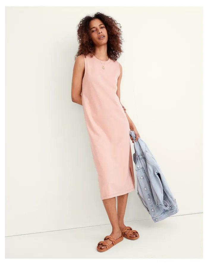 Women Organic Cotton Crewneck Tank Midi Dress Antique Coral Madewell Dresses