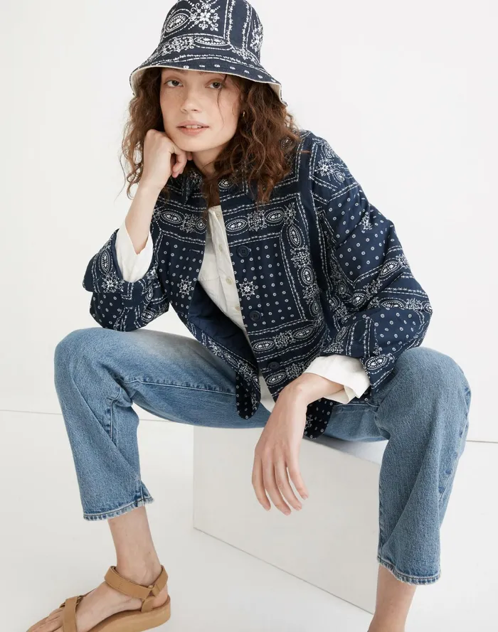 Women Padded Chore Jacket In Vintage Bandana Twilight Madewell Jackets Women Padded Chore Jacket In Vintage Bandana Twilight Madewell Jackets