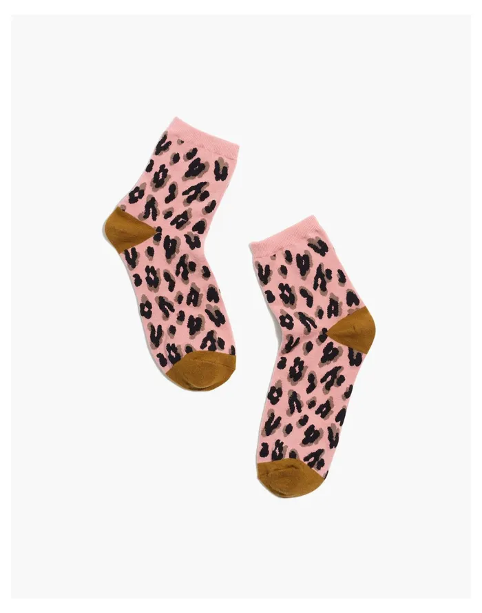 Women Painted Leopard Ankle Socks Wisteria Dove Madewell Socks