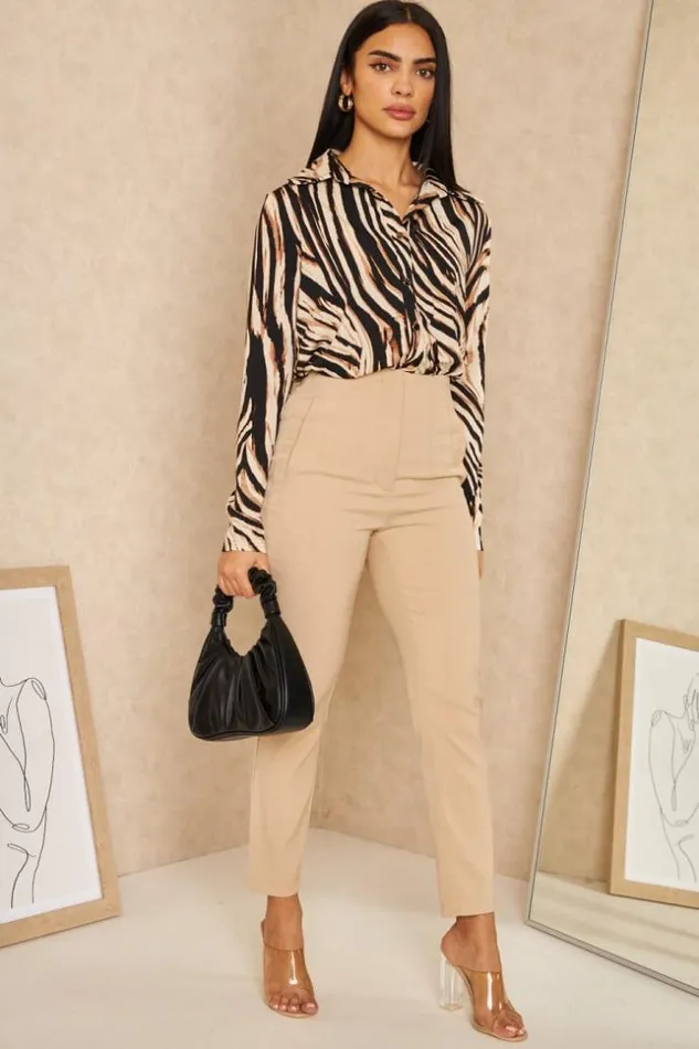 Women Pantalon Coupe Carotte Beige Fonc Darkbeige Brentiny Paris Pants