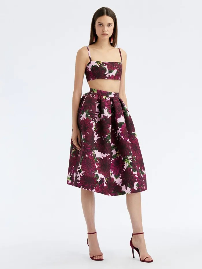 Women Pants and Skirts Oscar De La Renta Dahlia Faille Midi Skirt Burgundypink