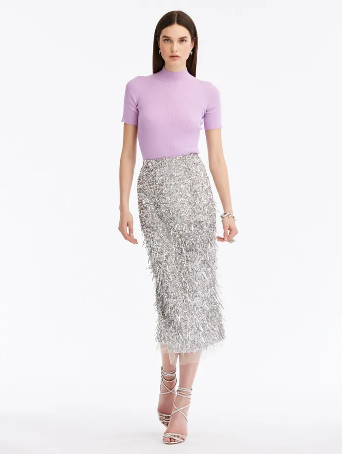 Women Pants and Skirts Oscar De La Renta Sequin and Paillette Embroidered Pencil Skirt Silver Women Pants and Skirts Oscar De La Renta Sequin and Paillette Embroidered Pencil Skirt Silver