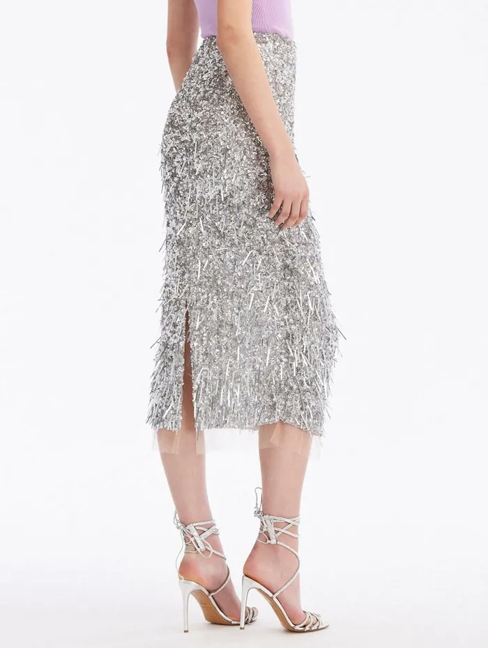 Women Pants and Skirts Oscar De La Renta Sequin and Paillette Embroidered Pencil Skirt Silver Women Pants and Skirts Oscar De La Renta Sequin and Paillette Embroidered Pencil Skirt Silver