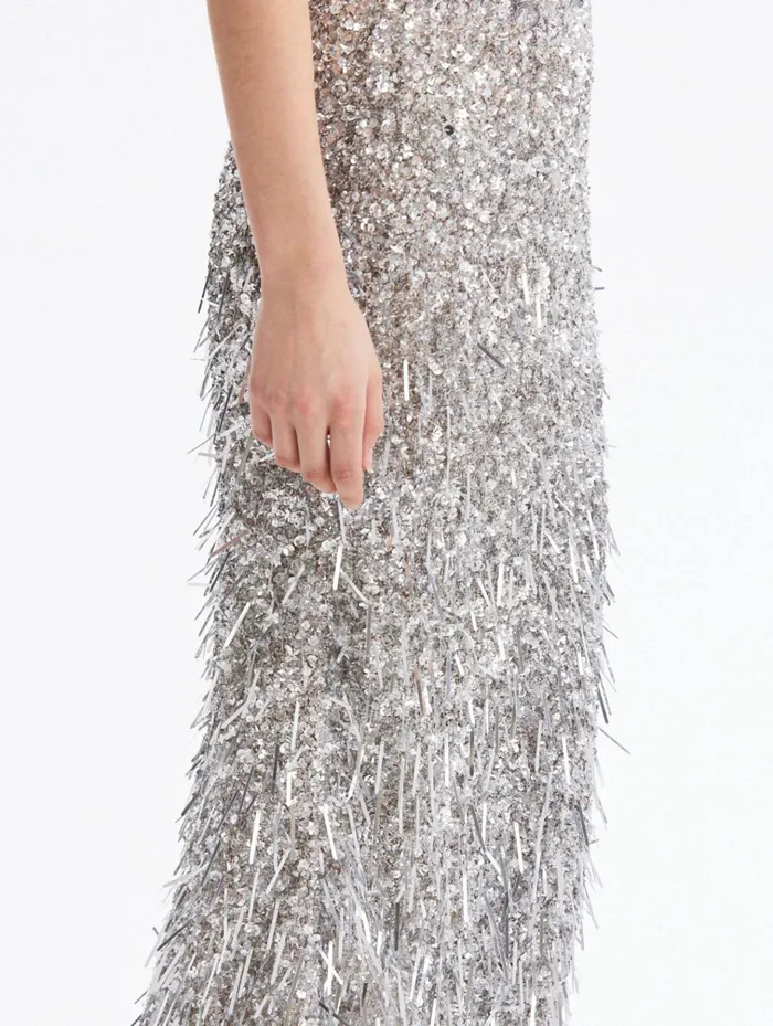 Women Pants and Skirts Oscar De La Renta Sequin and Paillette Embroidered Pencil Skirt Silver Women Pants and Skirts Oscar De La Renta Sequin and Paillette Embroidered Pencil Skirt Silver