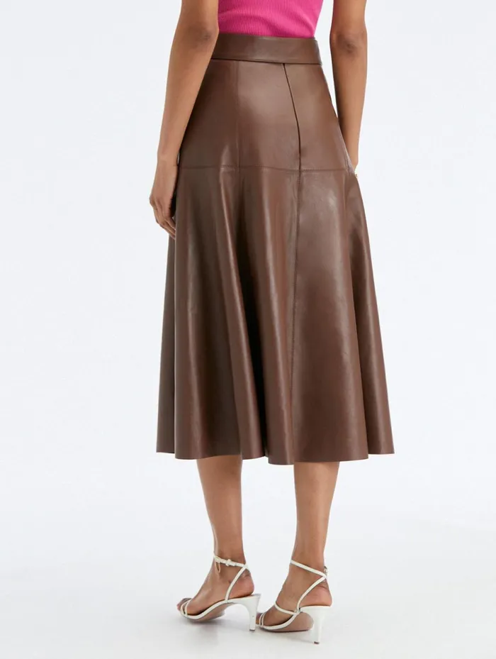 Women Pants and Skirts Oscar De La Renta Tie Detail Leather Midi Skirt Mocha Women Pants and Skirts Oscar De La Renta Tie Detail Leather Midi Skirt Mocha