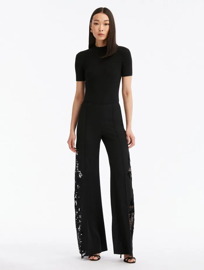 Women Pants and Skirts Oscar De La Renta Wide Leg Grain De Poundre Pants Black