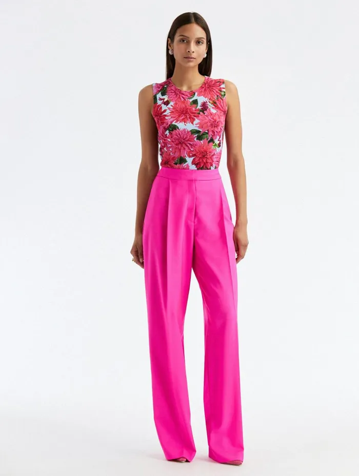 Women Pants and Skirts Oscar De La Renta Wide Leg Suiting Pant Fuchsia