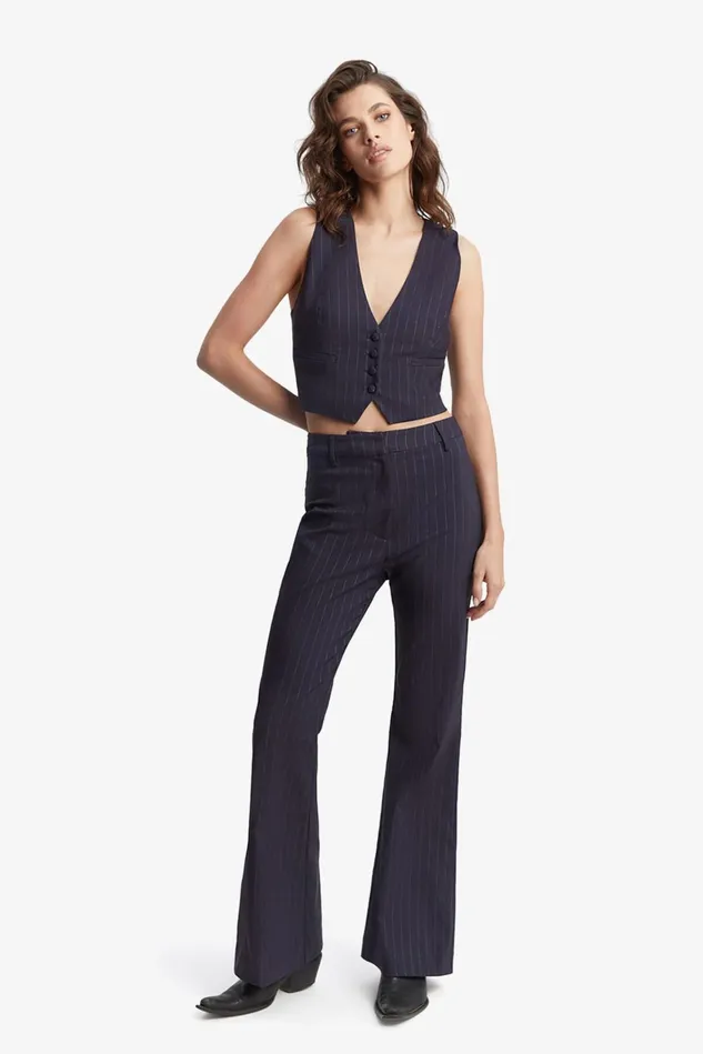Women Pants Bardot Halifax Pin Stripe Flare Pant In Navy Pinstripe Navy Pinstripe