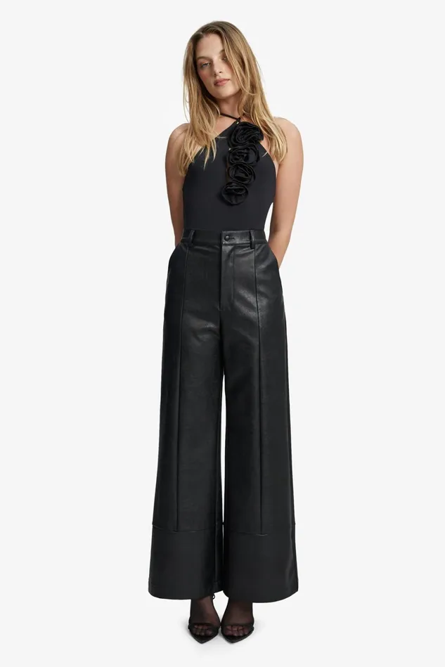 Women Pants Bardot Marlowe Pu Wide Leg Pant In Black Black