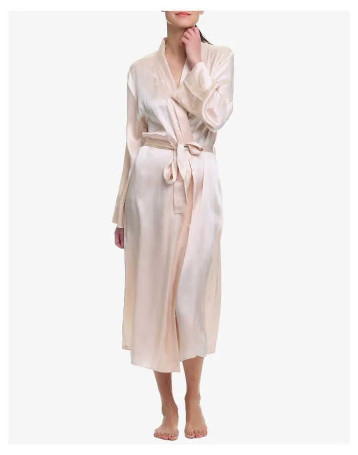 Women Papinelle Sleepwear Washable Silk Long Robe Light Pink Madewell Pajamas