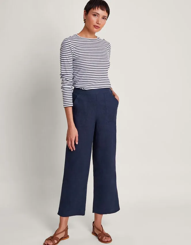 Women Parker Linen Crop Trousers Blue Monsoon Linen