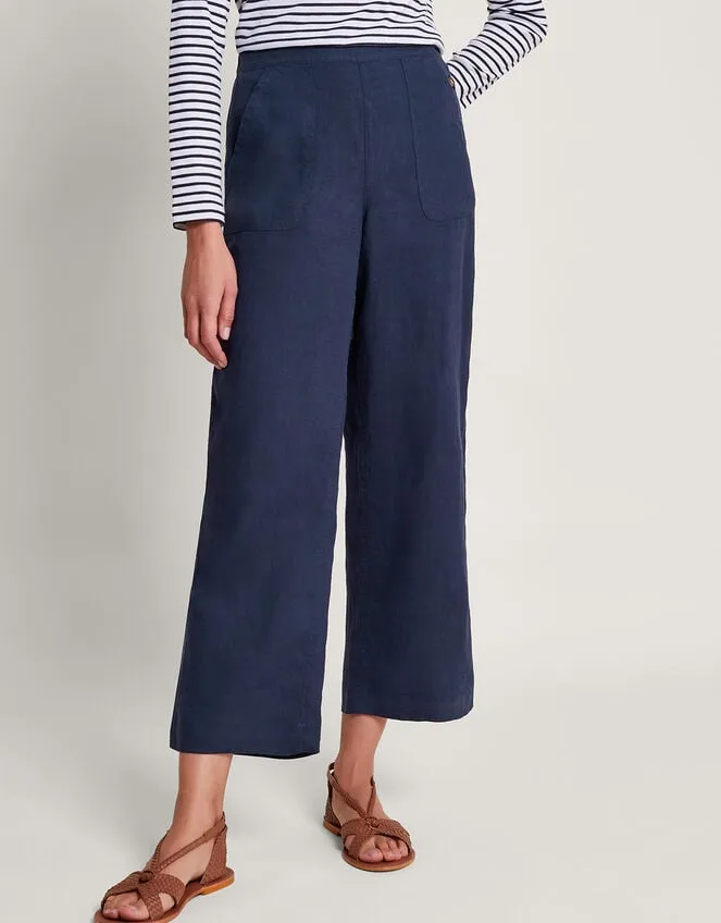 Women Parker Linen Crop Trousers Blue Monsoon Linen