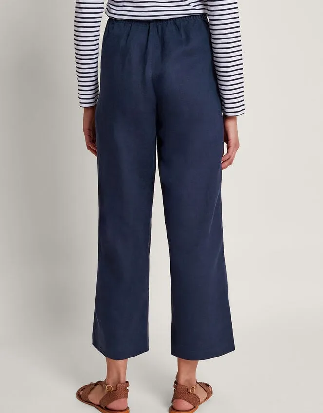 Women Parker Linen Crop Trousers Blue Monsoon Linen