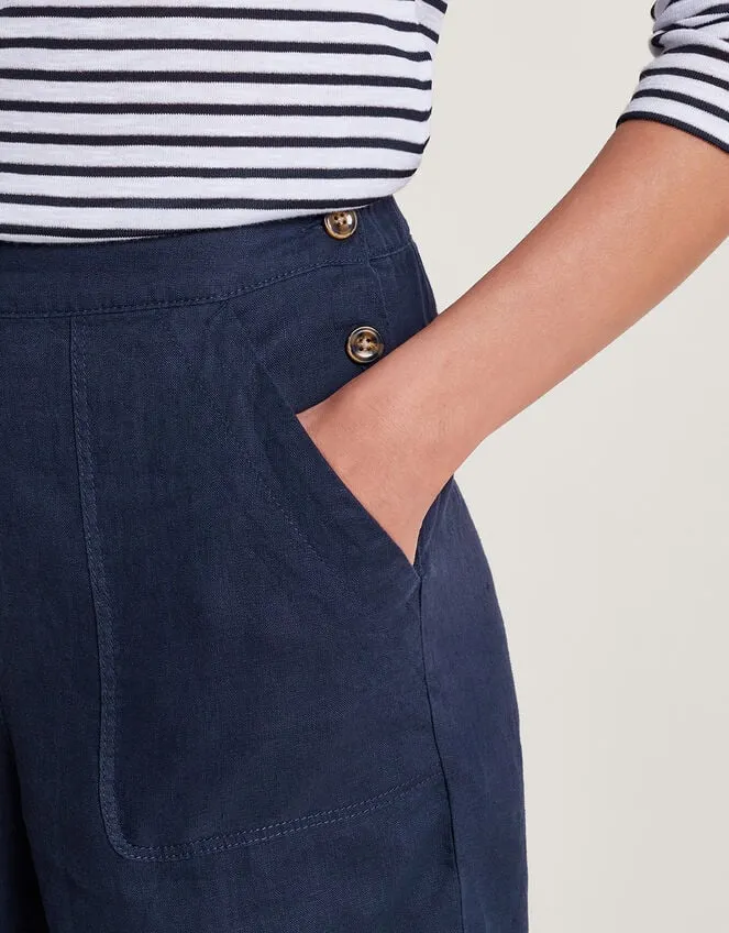 Women Parker ShortLength Linen Trousers Blue Monsoon Casualwear