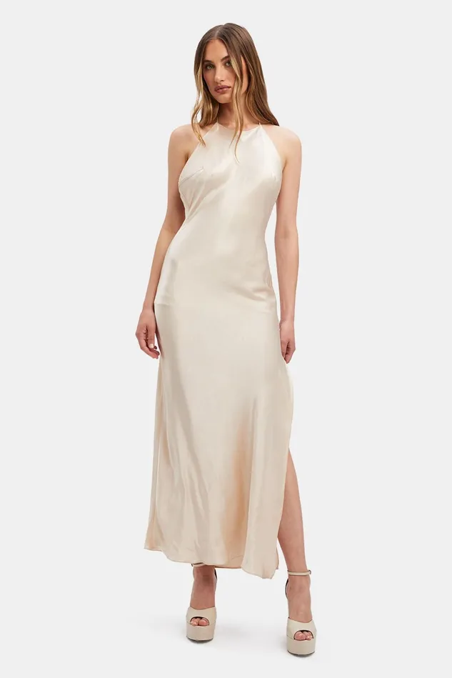 Women Party Dresses Bardot Boston Slip Midi Dress In Champagne Champagne